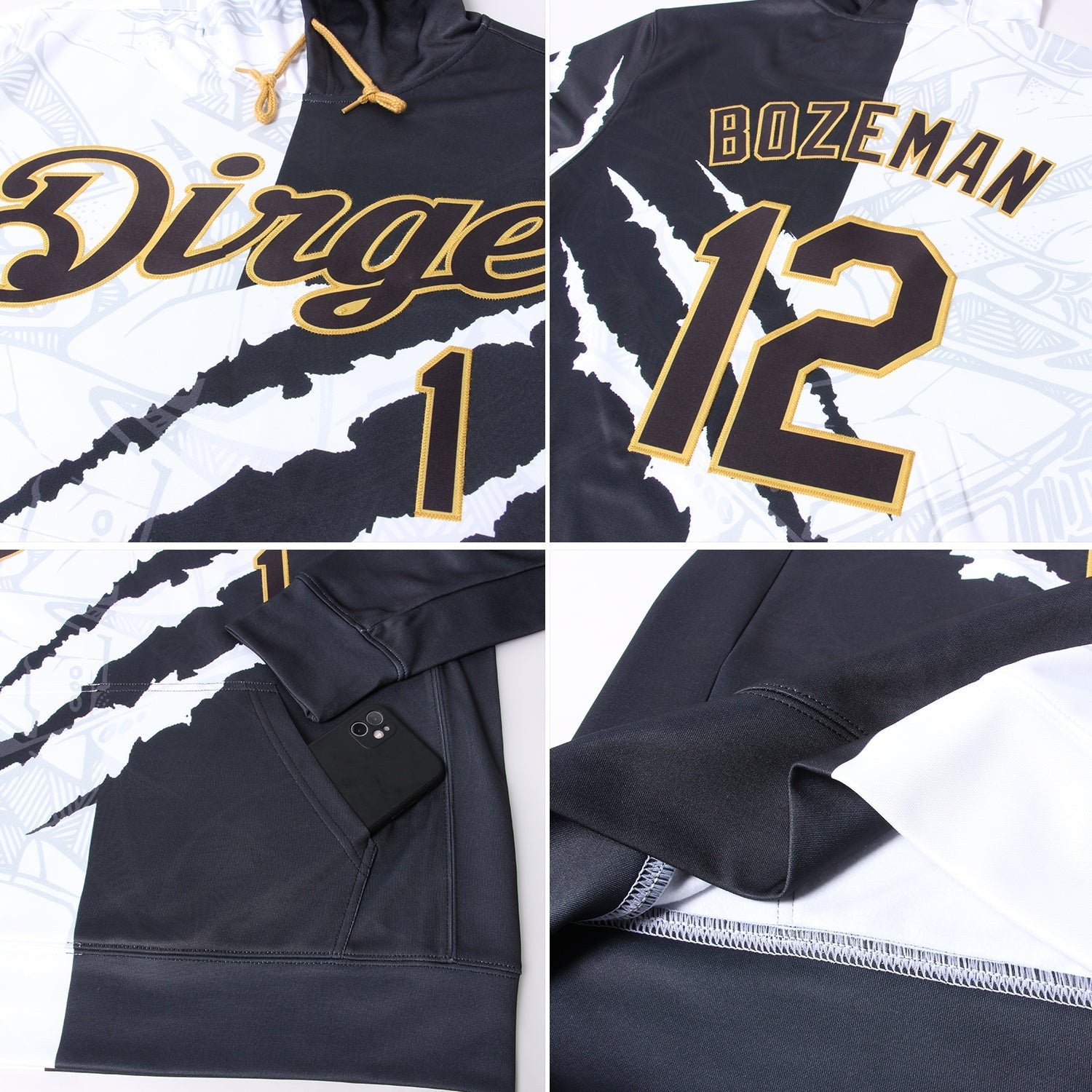 Custom Stitched Graffiti Pattern Black-Old Gold 3D Sports Pullover Sweatshirt Hoodie photo 3