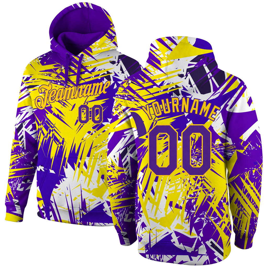 Custom Stitched Graffiti Pattern Purple-Gold 3D Sports Pullover Sweatshirt Hoodie