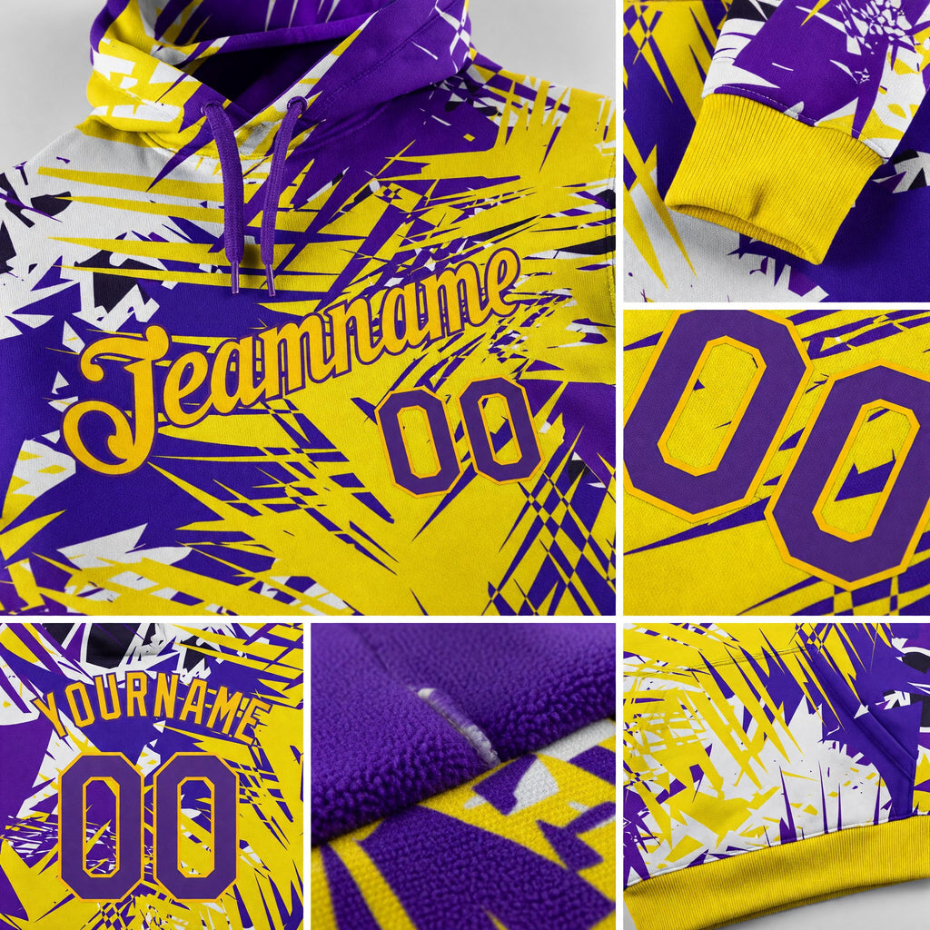 Custom Stitched Graffiti Pattern Purple-Gold 3D Sports Pullover Sweatshirt Hoodie detail