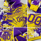 Custom Stitched Graffiti Pattern Purple-Gold 3D Sports Pullover Sweatshirt Hoodie detail