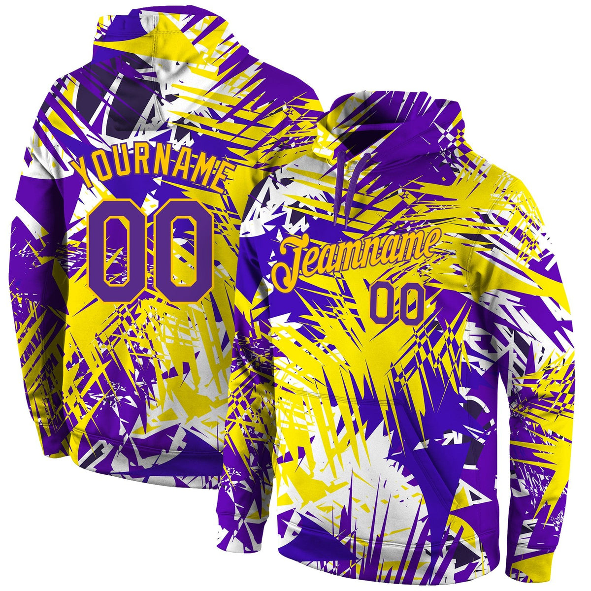 Custom Stitched Graffiti Pattern Purple-Gold 3D Sports Pullover Sweatshirt Hoodie photo 1