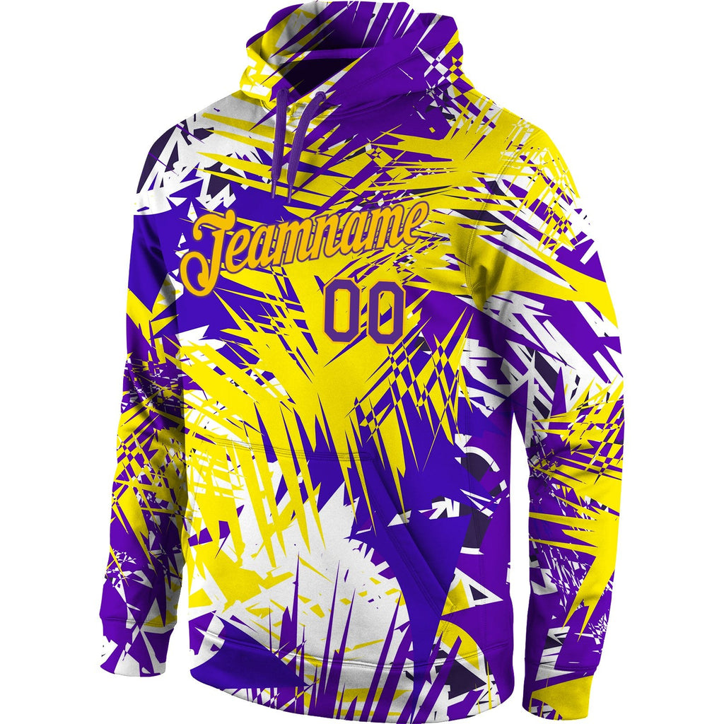 Custom Stitched Graffiti Pattern Purple-Gold 3D Sports Pullover Sweatshirt Hoodie photo 2