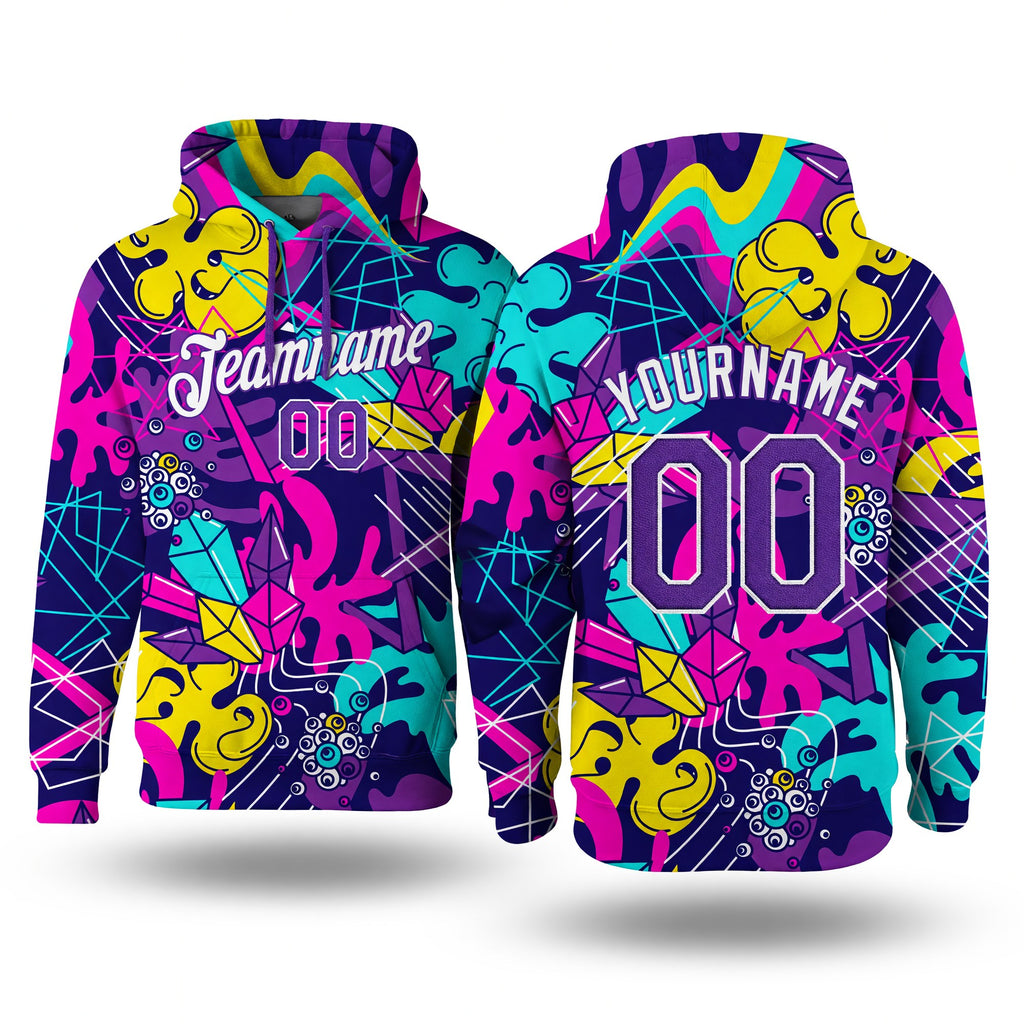 Custom Stitched Graffiti Pattern Purple-White 3D Sports Pullover Sweatshirt Hoodie