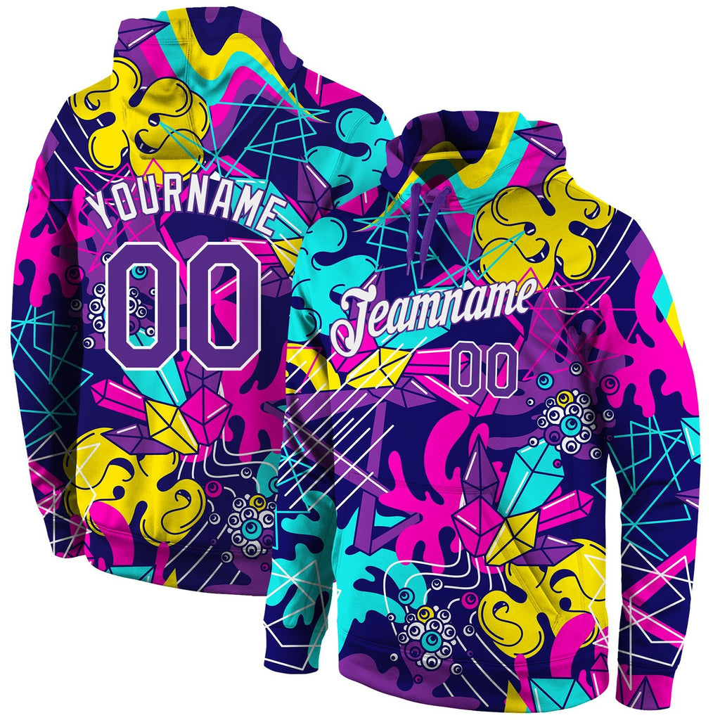 Custom Stitched Graffiti Pattern Purple-White 3D Sports Pullover Sweatshirt Hoodie photo 1