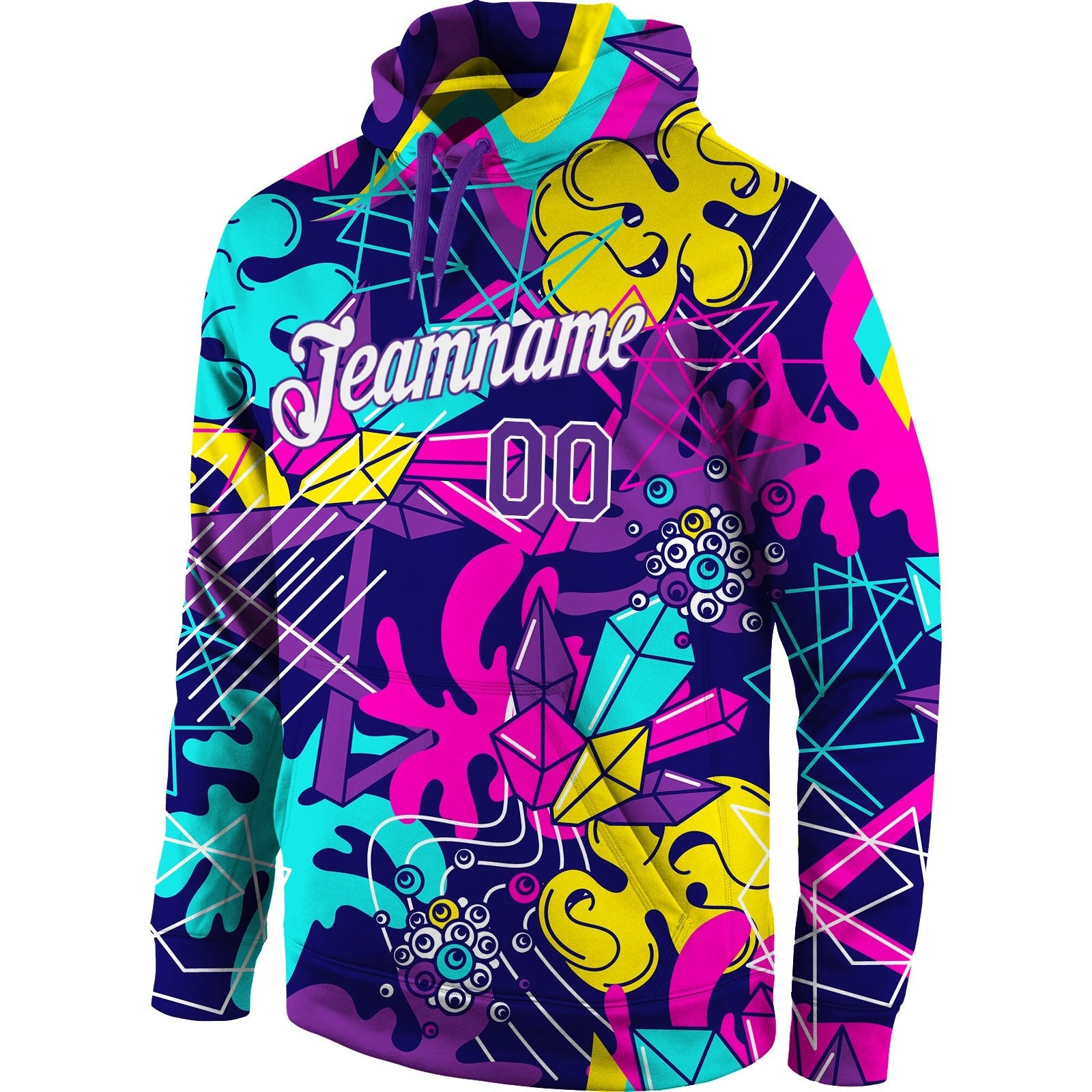 Custom Stitched Graffiti Pattern Purple-White 3D Sports Pullover Sweatshirt Hoodie photo 2