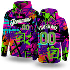 Custom Stitched Graffiti Pattern Neon Green-White 3D Sports Pullover Sweatshirt Hoodie