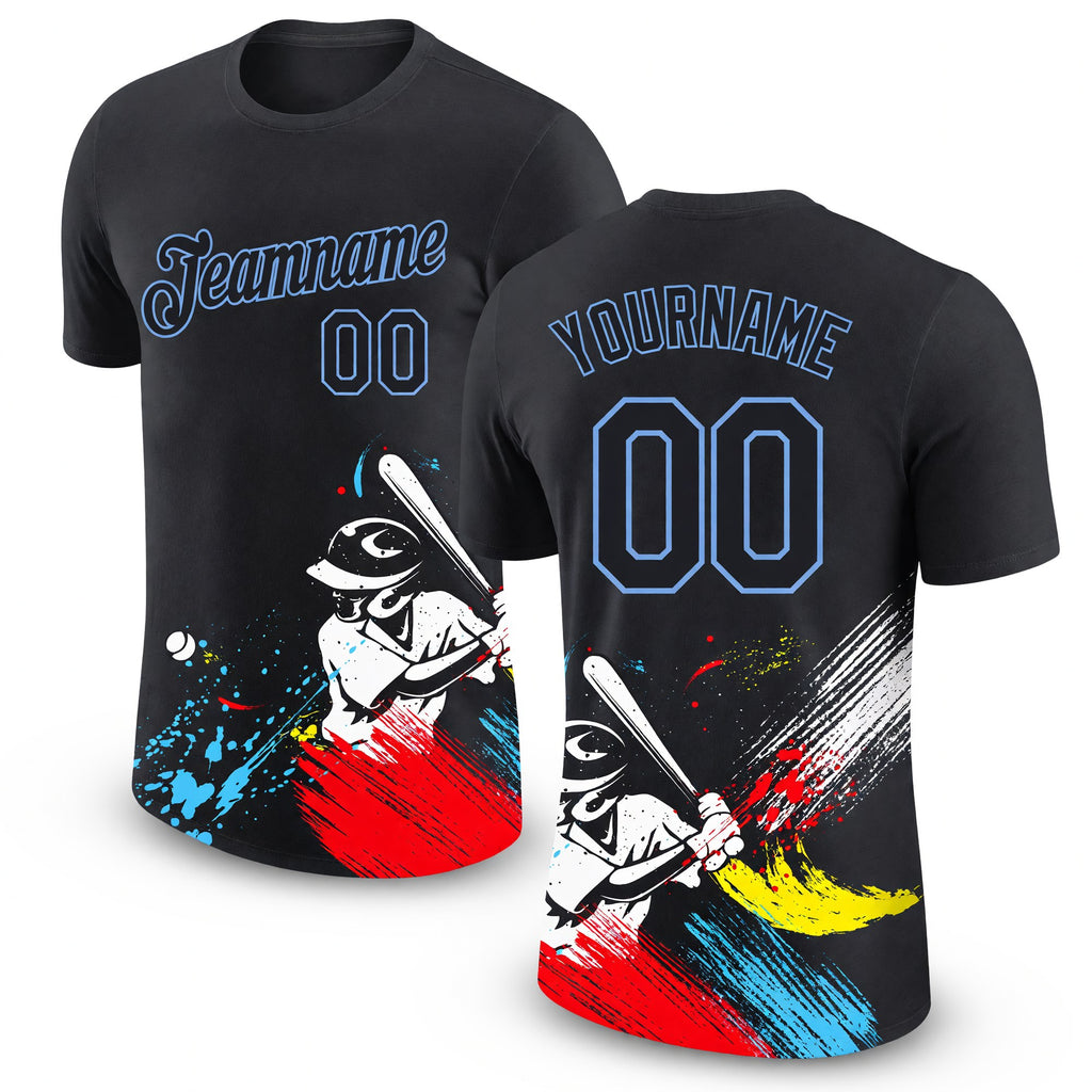 Custom Graffiti Pattern Black-Light Blue 3D Performance T-Shirt