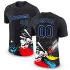Custom Graffiti Pattern Black-Light Blue 3D Performance T-Shirt