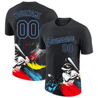 Custom Graffiti Pattern Black-Light Blue 3D Performance T-Shirt photo 1