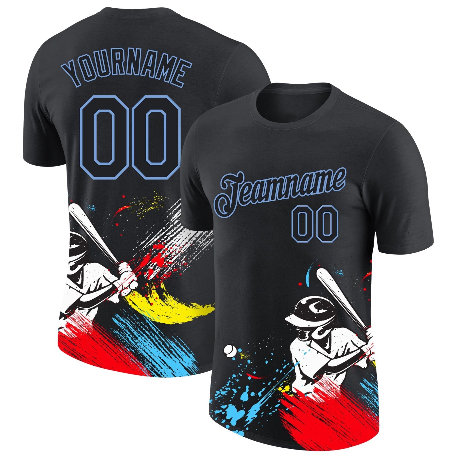 Custom Graffiti Pattern Black-Light Blue 3D Performance T-Shirt photo 1
