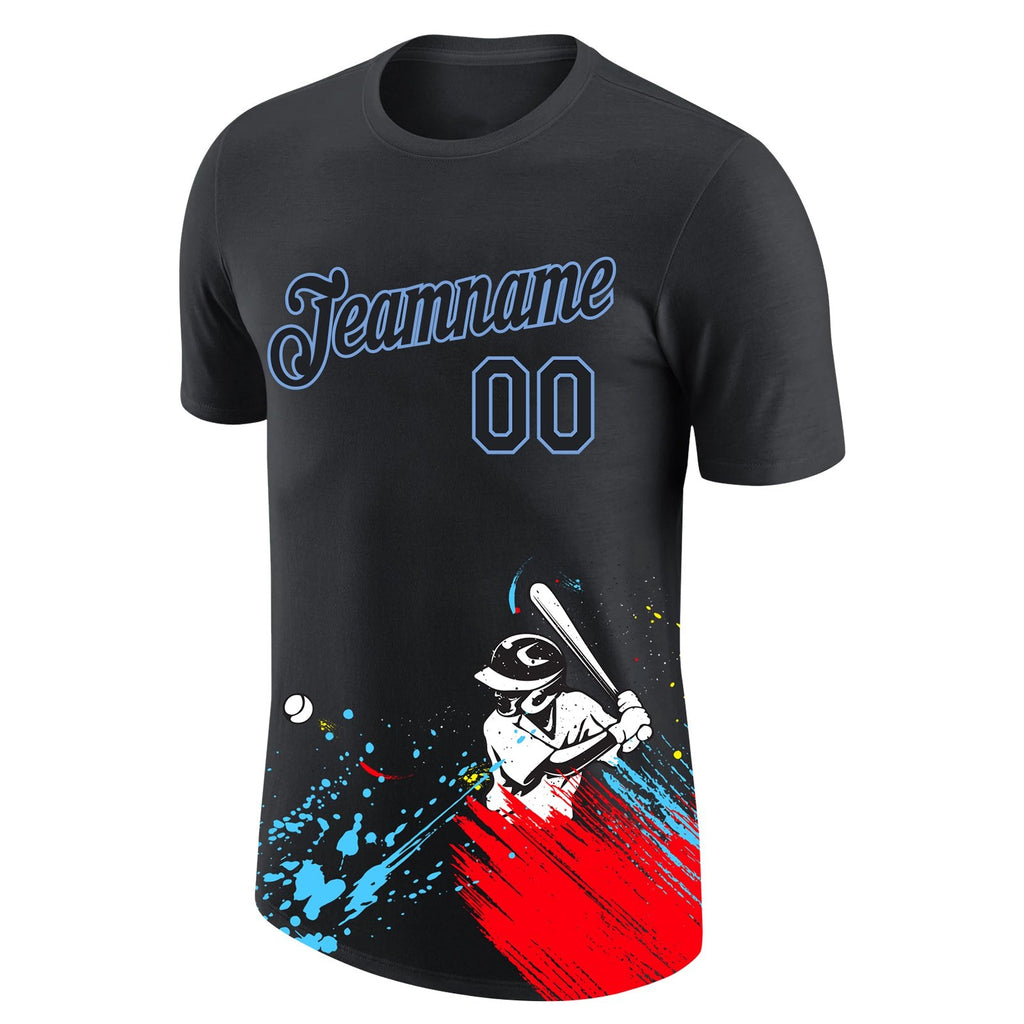 Custom Graffiti Pattern Black-Light Blue 3D Performance T-Shirt photo 4