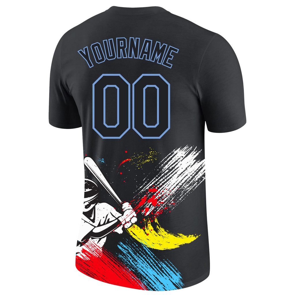 Custom Graffiti Pattern Black-Light Blue 3D Performance T-Shirt photo 5