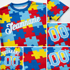 Custom Autism Supporter Awareness Puzzle Pieces Light Blue-White 3D Performance T-Shirt detail