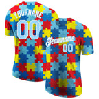 Custom Autism Supporter Awareness Puzzle Pieces Light Blue-White 3D Performance T-Shirt photo 1