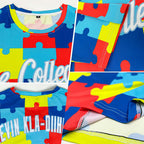 Custom Autism Supporter Awareness Puzzle Pieces Light Blue-White 3D Performance T-Shirt photo 2