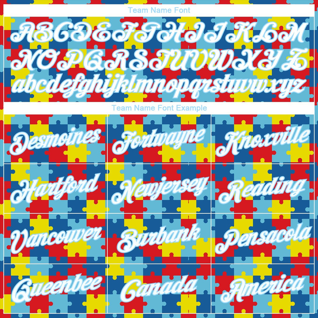 Custom Autism Supporter Awareness Puzzle Pieces Light Blue-White 3D Performance T-Shirt photo 3