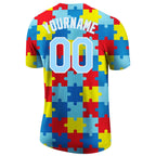 Custom Autism Supporter Awareness Puzzle Pieces Light Blue-White 3D Performance T-Shirt photo 6