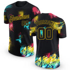 Custom Graffiti Pattern Black-Gold 3D Performance T-Shirt