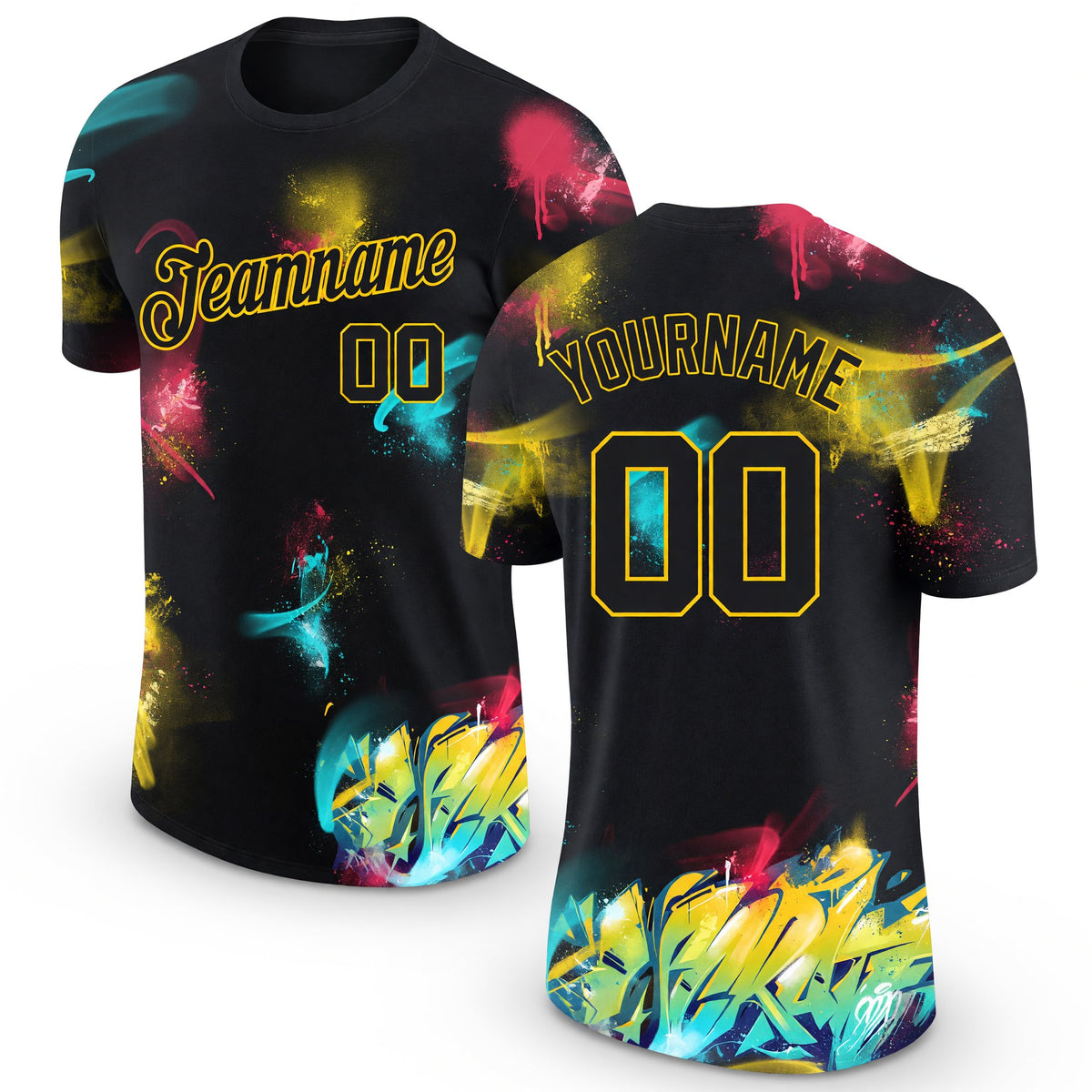 Custom Graffiti Pattern Black-Gold 3D Performance T-Shirt