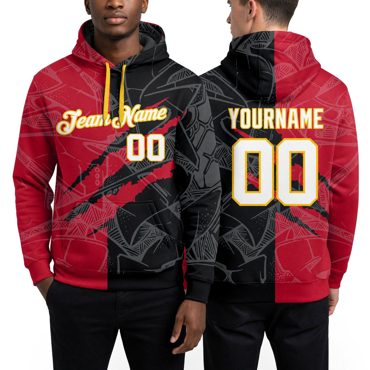 Custom Stitched Graffiti Pattern White-Gold 3D Sports Pullover Sweatshirt Hoodie worn front and back