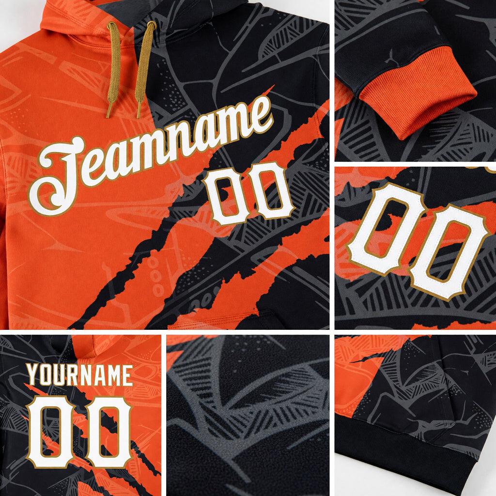 Custom Stitched Graffiti Pattern White-Old Gold 3D Sports Pullover Sweatshirt Hoodie detail