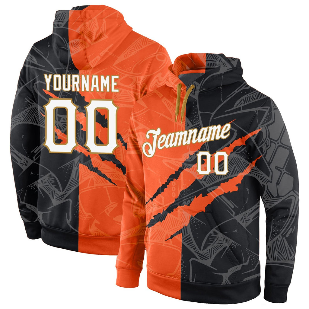 Custom Stitched Graffiti Pattern White-Old Gold 3D Sports Pullover Sweatshirt Hoodie photo 1