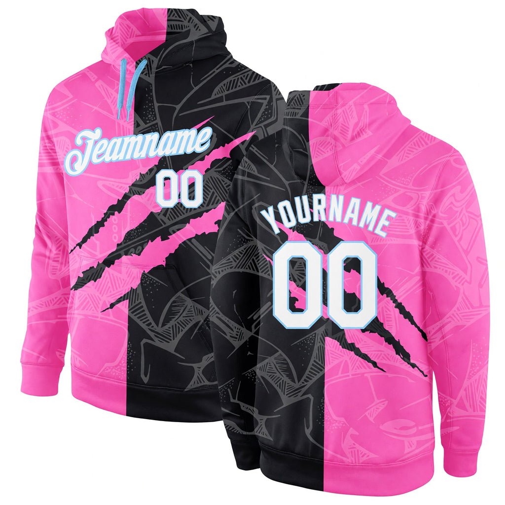 Custom Stitched Graffiti Pattern White-Light Blue 3D Sports Pullover Sweatshirt Hoodie