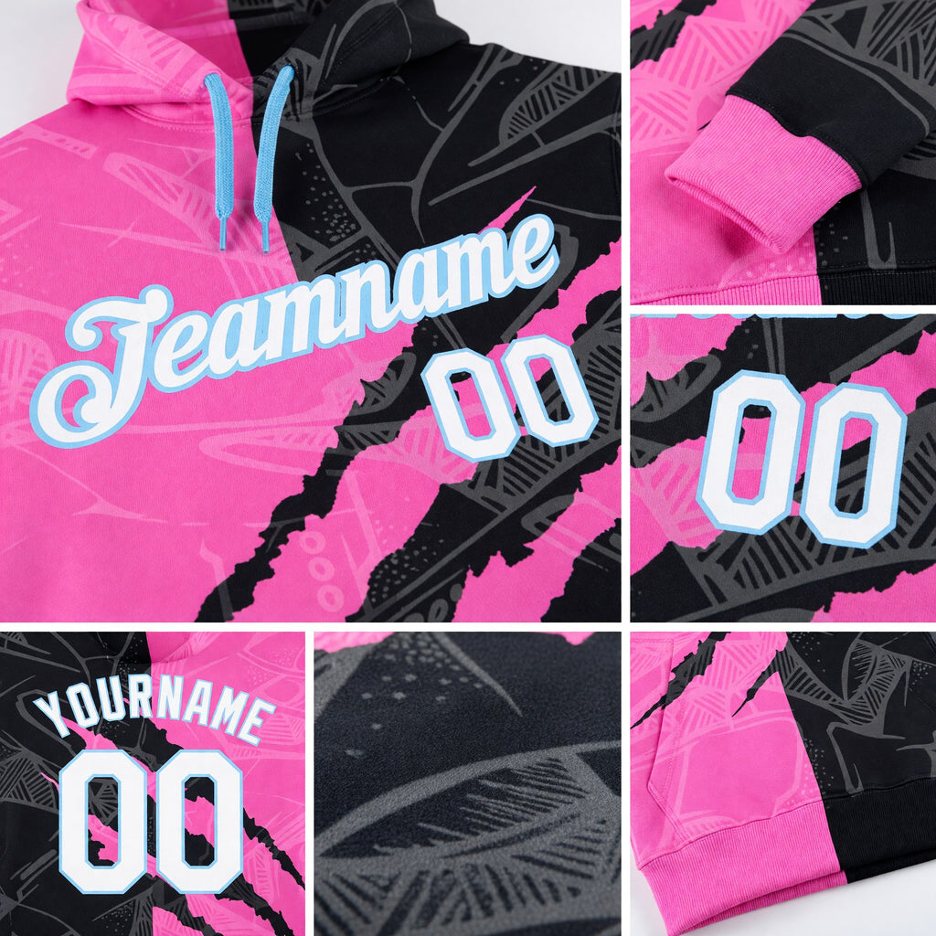 Custom Stitched Graffiti Pattern White-Light Blue 3D Sports Pullover Sweatshirt Hoodie detail
