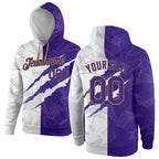Custom Stitched Graffiti Pattern Purple-Old Gold 3D Sports Pullover Sweatshirt Hoodie