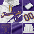 Custom Stitched Graffiti Pattern Purple-Old Gold 3D Sports Pullover Sweatshirt Hoodie detail