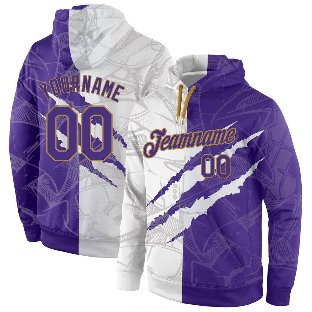 Custom Stitched Graffiti Pattern Purple-Old Gold 3D Sports Pullover Sweatshirt Hoodie photo 1