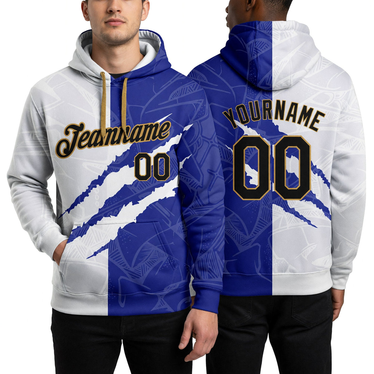 Custom Stitched Graffiti Pattern Black-Old Gold 3D Sports Pullover Sweatshirt Hoodie worn front and back