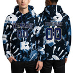 Custom Stitched Graffiti Pattern Navy-Vegas Gold 3D Sports Pullover Sweatshirt Hoodie worn front and back