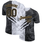 Custom Graffiti Pattern Black-Old Gold Scratch 3D Performance T-Shirt photo 1