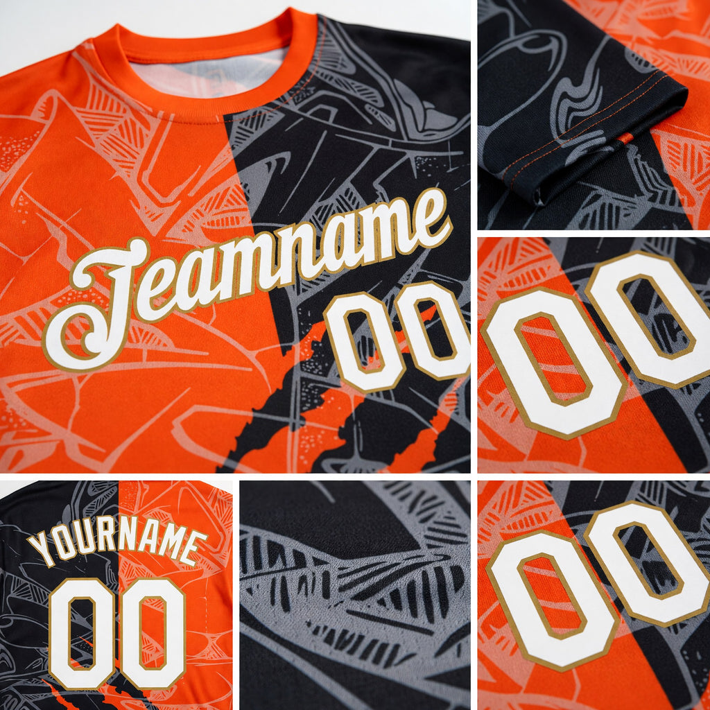 Custom Graffiti Pattern White-Old Gold Scratch 3D Performance T-Shirt detail