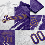 Custom Graffiti Pattern Purple-Old Gold 3D Performance T-Shirt detail