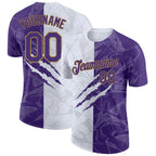 Custom Graffiti Pattern Purple-Old Gold 3D Performance T-Shirt photo 1