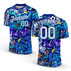 Custom Graffiti Pattern White-Royal 3D Performance T-Shirt
