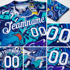Custom Graffiti Pattern White-Royal 3D Performance T-Shirt detail