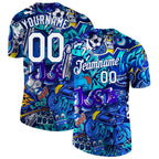 Custom Graffiti Pattern White-Royal 3D Performance T-Shirt photo 1