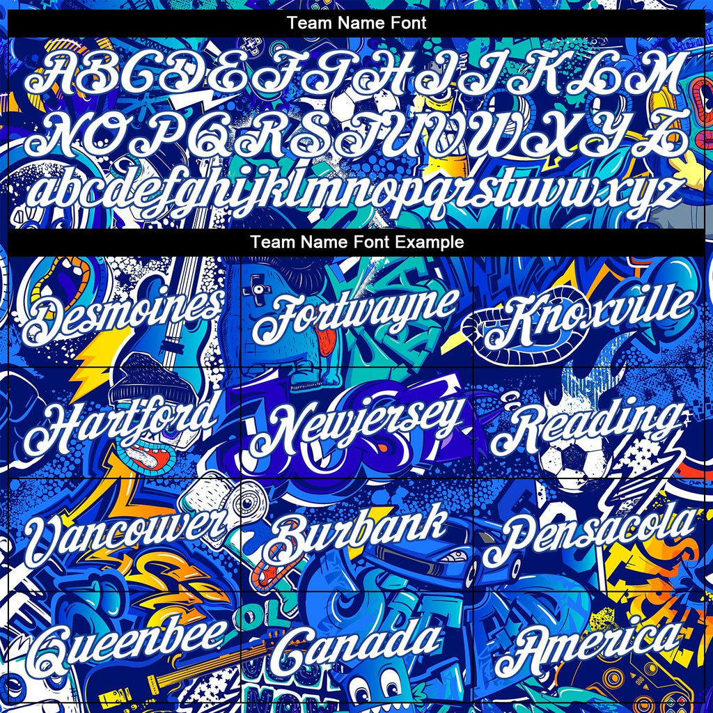 Custom Graffiti Pattern White-Royal 3D Performance T-Shirt photo 2