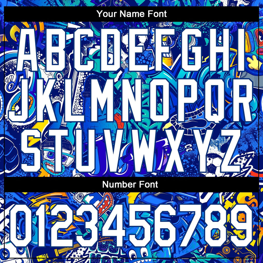 Custom Graffiti Pattern White-Royal 3D Performance T-Shirt photo 3