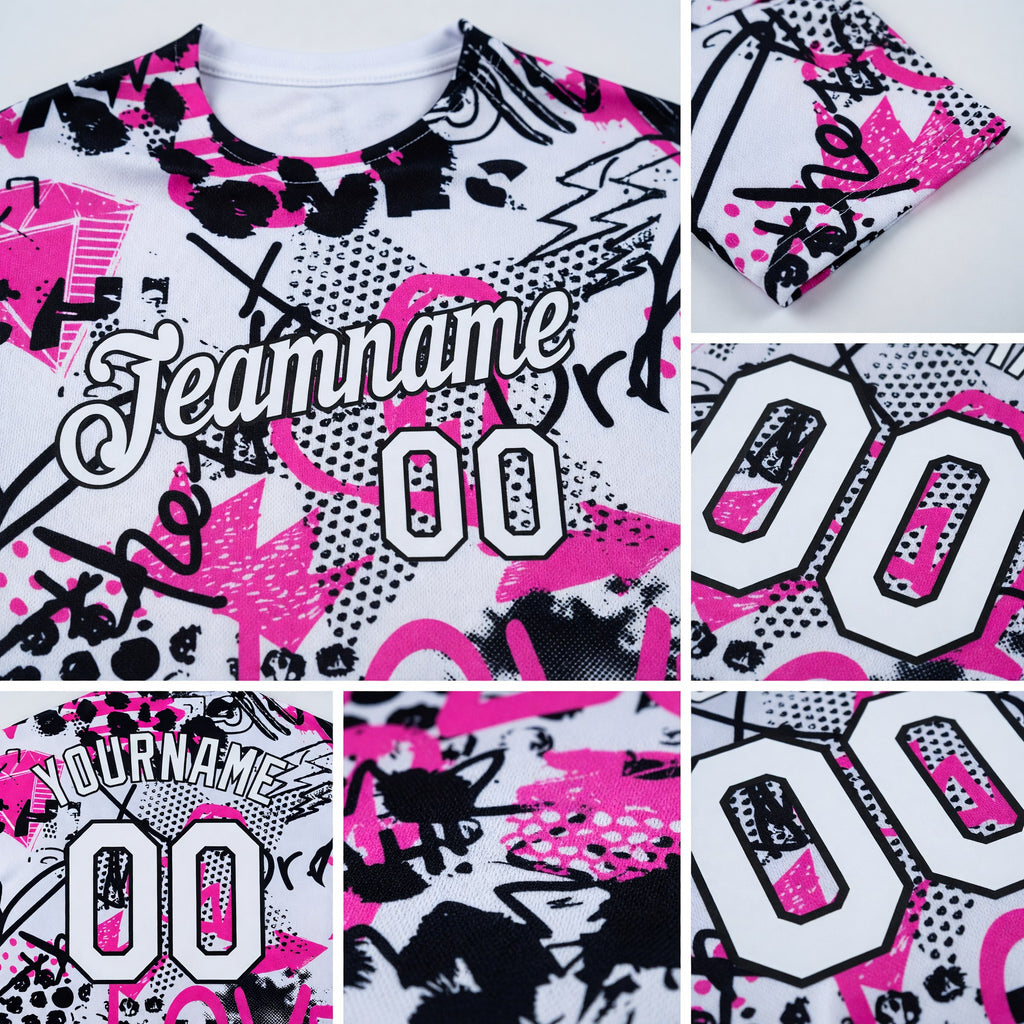 Custom Graffiti Pattern White-Black 3D Performance T-Shirt detail
