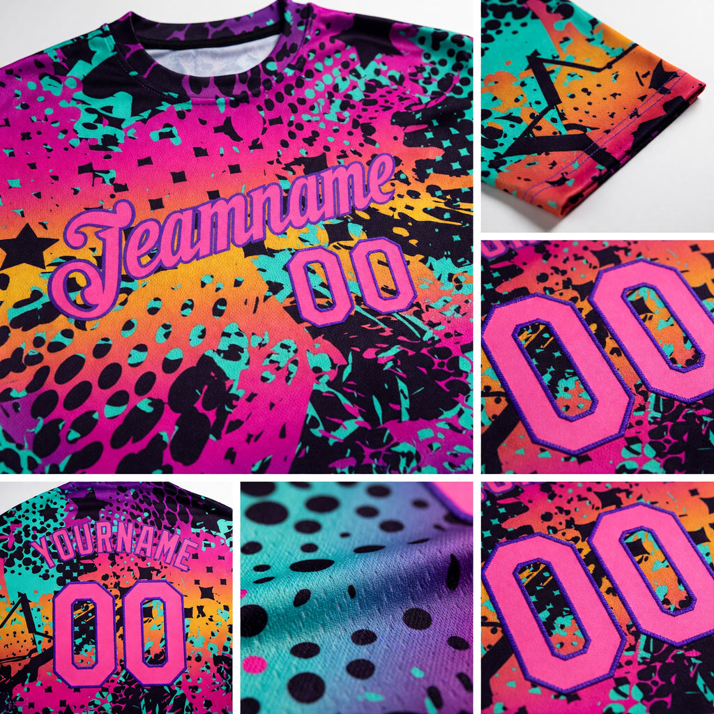 Custom Graffiti Pattern Pink-Purple 3D Performance T-Shirt detail