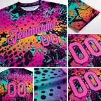 Custom Graffiti Pattern Pink-Purple 3D Performance T-Shirt detail