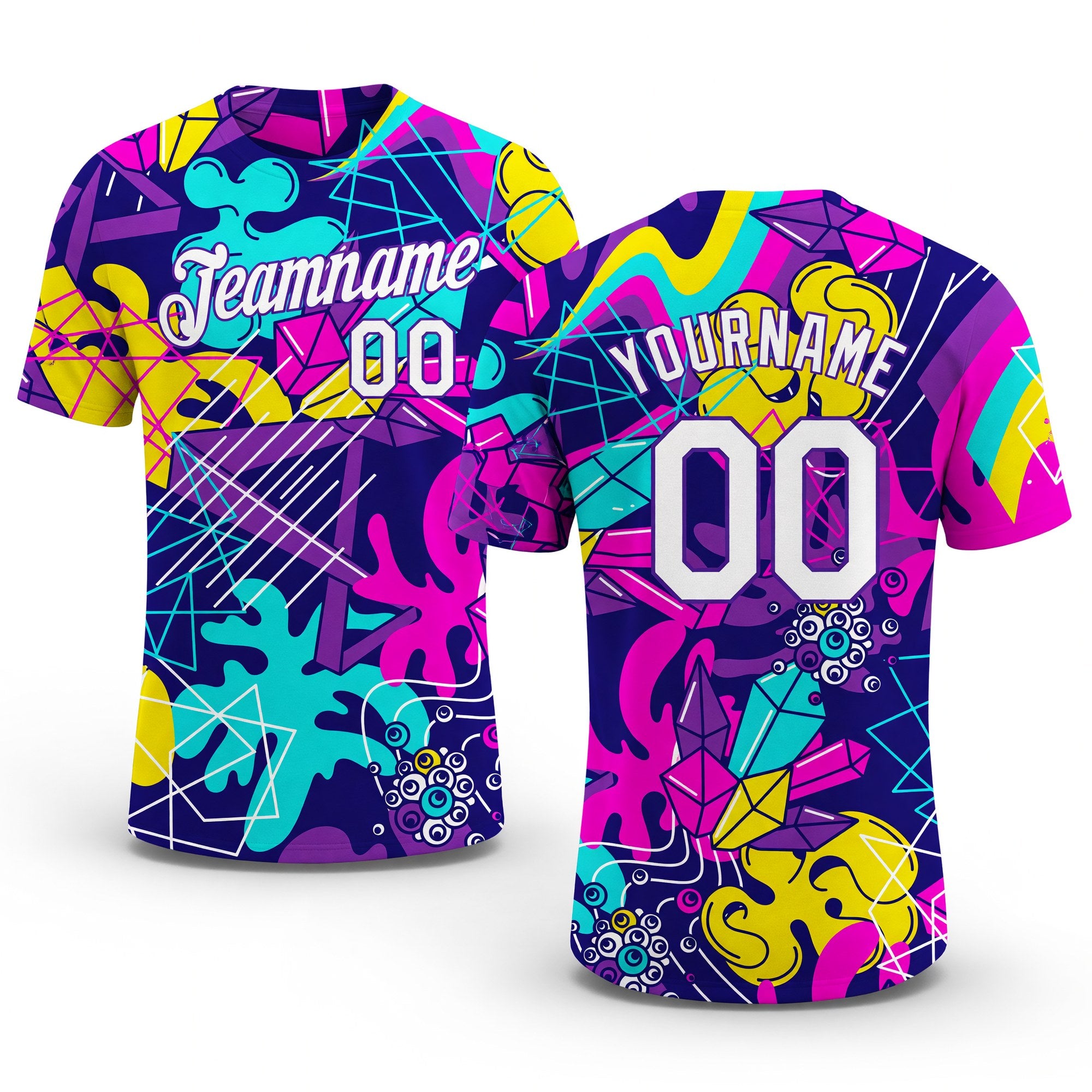 Custom Graffiti Pattern White-Purple 3D Performance T-Shirt
