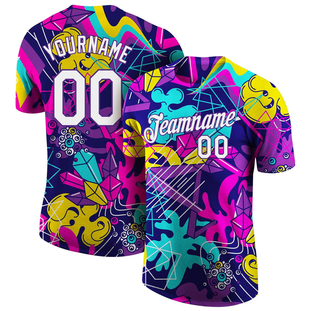 Custom Graffiti Pattern White-Purple 3D Performance T-Shirt photo 1