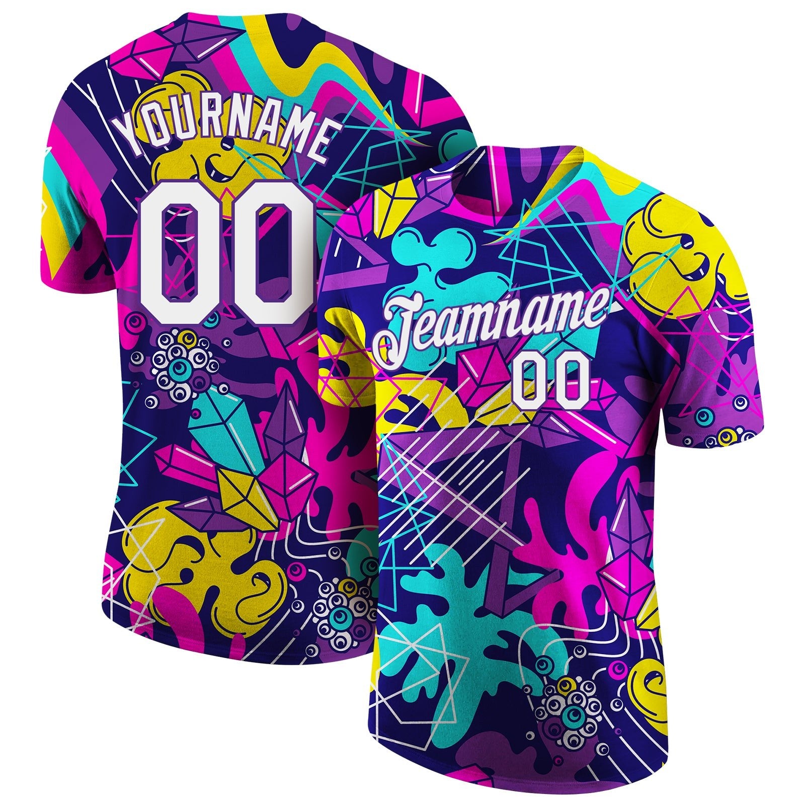 Custom Graffiti Pattern White-Purple 3D Performance T-Shirt photo 1