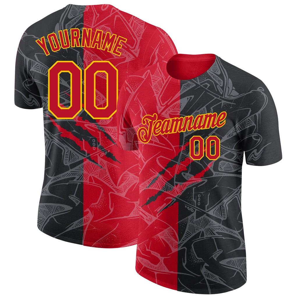 Custom Graffiti Pattern Red-Gold 3D Performance T-Shirt photo 1