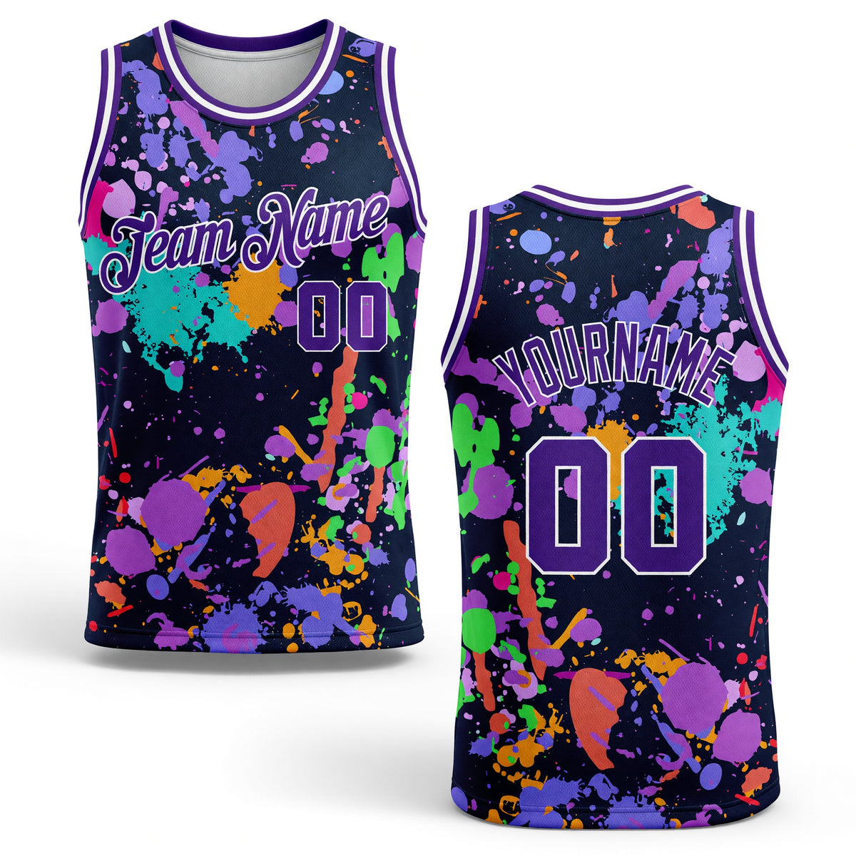 Custom Graffiti Pattern Purple-White 3D Splashes Authentic Basketball Jersey